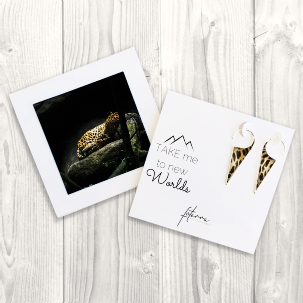 Jaguar print triangular photo earrings - photo jewelry collection