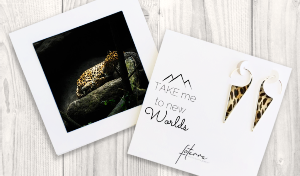 Jaguar print triangular photo earrings - photo jewelry collection