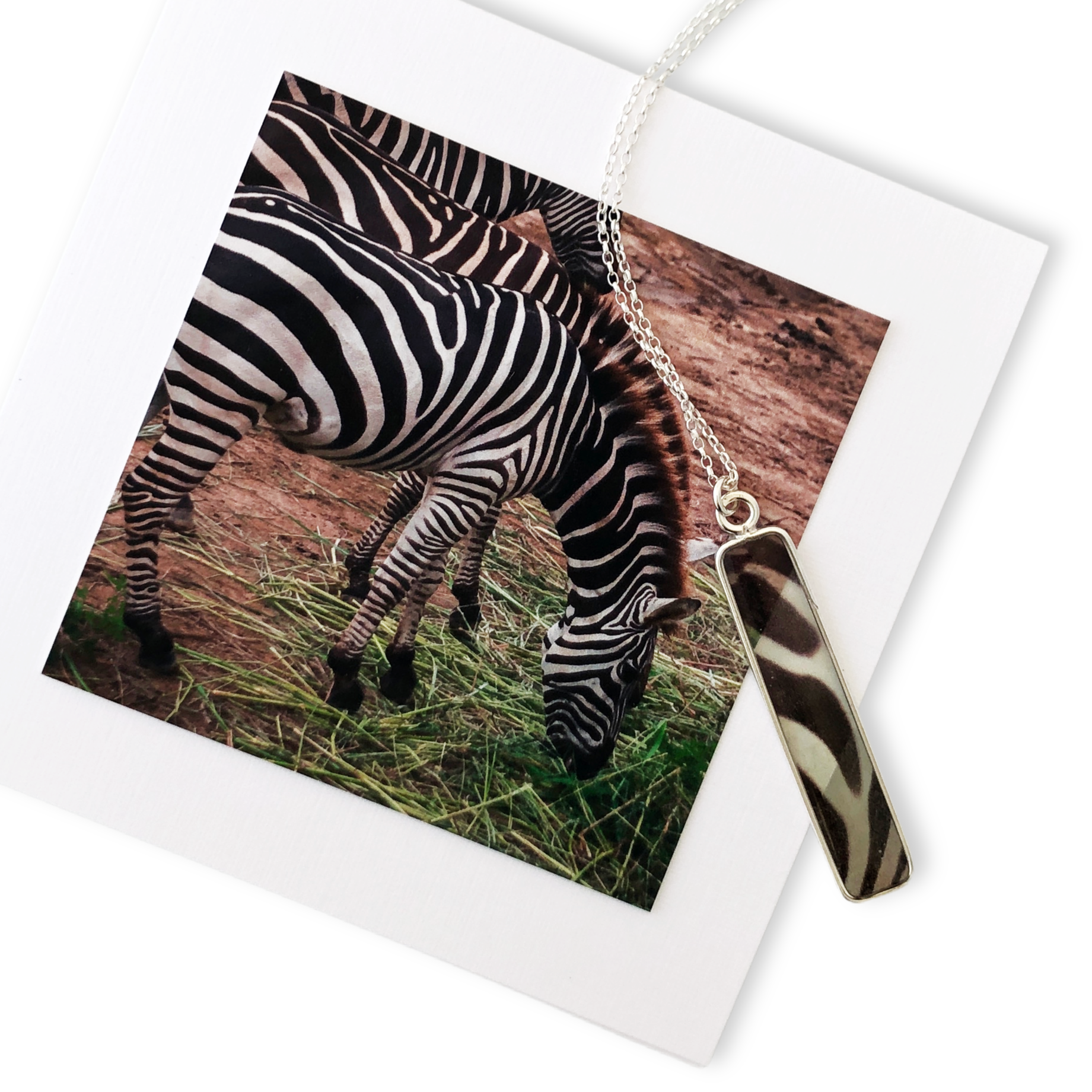 Zebra print short bar photo necklace- photo jewelry collection
